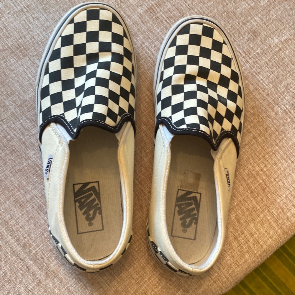 Women’s black and white checkered Vans. Size 8.5